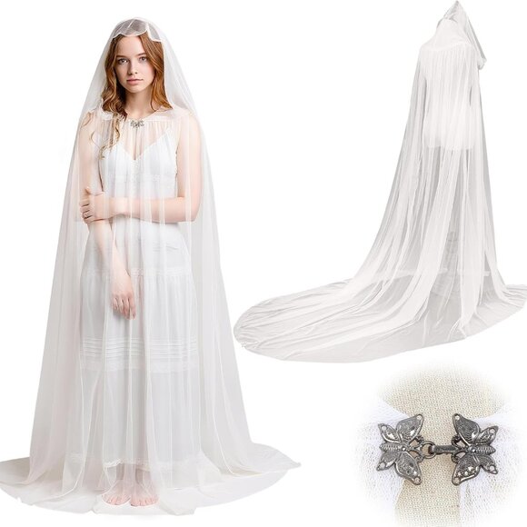 Other - Halloween Lace Cape Full Length Hooded Cloak Gothic Witch Sheer Cape for Cosplay